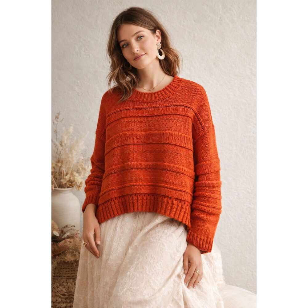 Anthropologie Burnt Orange Crewneck Sweater